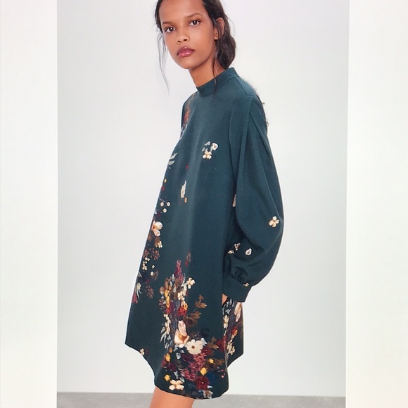 Zara voluminous printed mini dress XS New - Picture 3 of 16